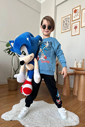Sonic Desenli Mavi Renk Erkek Çocuk Eşofman Takım