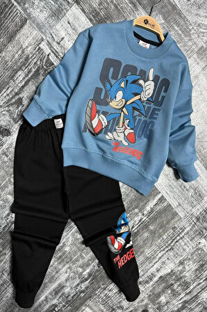 Sonic Desenli Mavi Renk Erkek Çocuk Eşofman Takım
