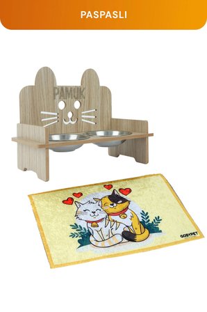 Ahşap Özel Isim Baskılı, Kulaklı Kedi Mama Su Kabı Standı