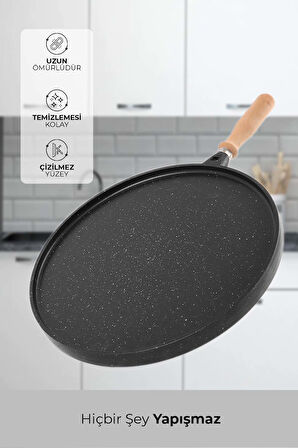 Tek Taraflı Döküm Granit Gözleme Bazlama Tavası Tek Taraflı 36 cm, Spatula Hediye