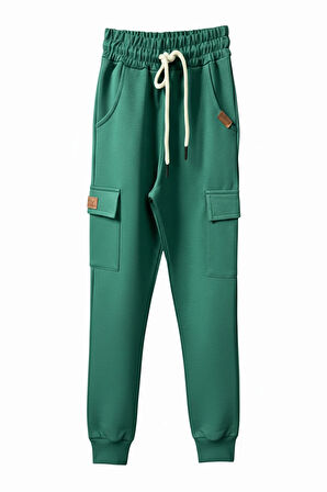 Kapüşonlu ve Kanguru Cepli Yeşil Renk Erkek Çocuk Eşofman Takım