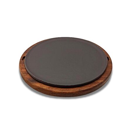 Glaze Mud Ahşap Altlıklı Büyük Porselen Pizza ve Pasta Tabağı