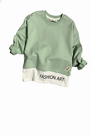 Yazı Detaylı Tarz Yeşil Renk Kız Çocuk Takım