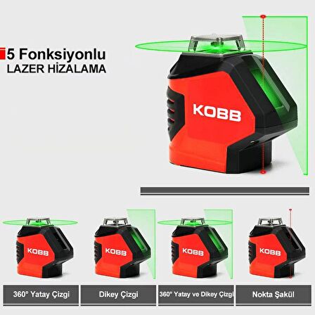 KOBB KBL88GTP 25 Metre Profesyonel Yatay 360° ve Dikey Otomatik Hizalamalı Nokta Şakül ve Yeşil Çapraz Çizgi Lazer Distomat + Tripod 