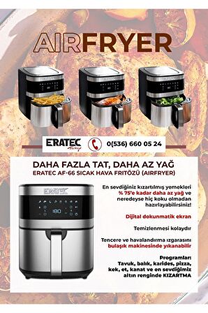 Eratec Yağsız Airfryer Krom - Siyah