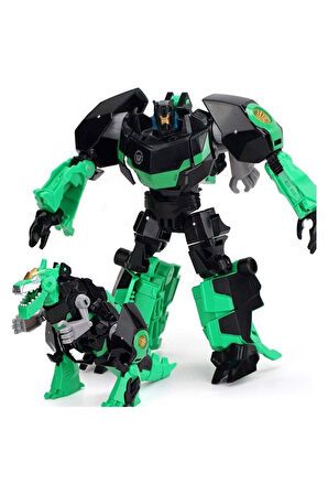 Dinozora Dönüşebilen Oyuncak Robot Yeşil Şekil Değiştiren Oyuncak Dinozor Robot Kutulu Kırılmaz