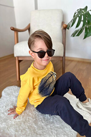 Basketball Yazı Desenli Sarı Renk Erkek Çocuk Eşofman Takımı