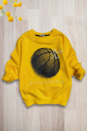 Basketball Yazı Desenli Sarı Renk Erkek Çocuk Eşofman Takımı