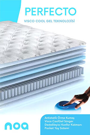 Noa Yatak  PERFECTO ViscoJel Teknolojili Antistatik Örme Kumaşlı Ultra Ortopedik Omurga Dostu Paket Yaylı Yatak 90x200