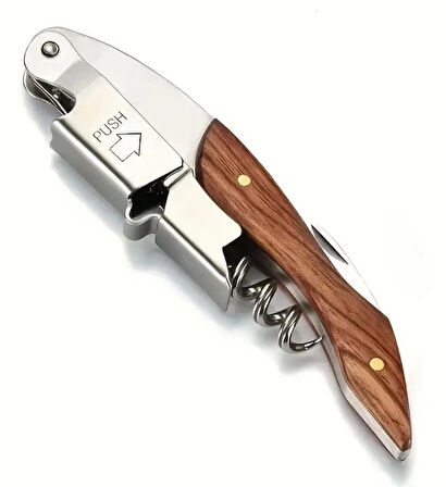 Tirbuşon Ahşap Saplı Paslanmaz Çelik