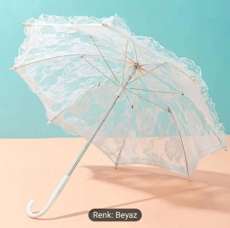 Şemsiye (Gelin-Düğün-Özel günler icin) Beyaz Dantelli 45-43 boyutlarinda