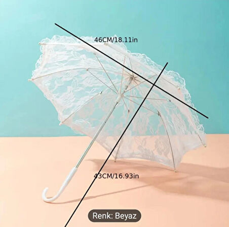 Şemsiye (Gelin-Düğün-Özel günler icin) Beyaz Dantelli 45-43 boyutlarinda