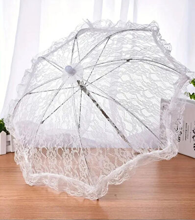 Şemsiye (Gelin-Düğün-Özel günler icin) Beyaz Dantelli 45-43 boyutlarinda
