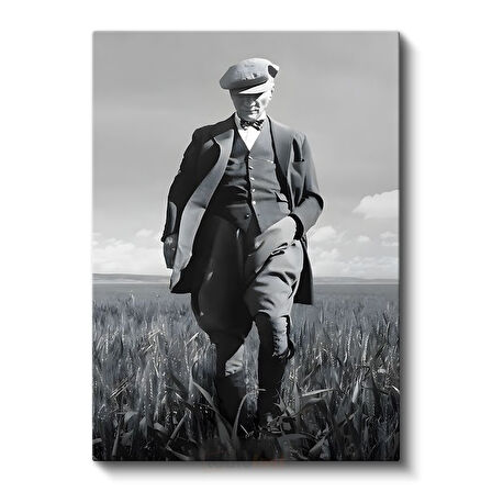 Kasketli Atatürk - Buğday Tarlasında Kanvas Tablo
