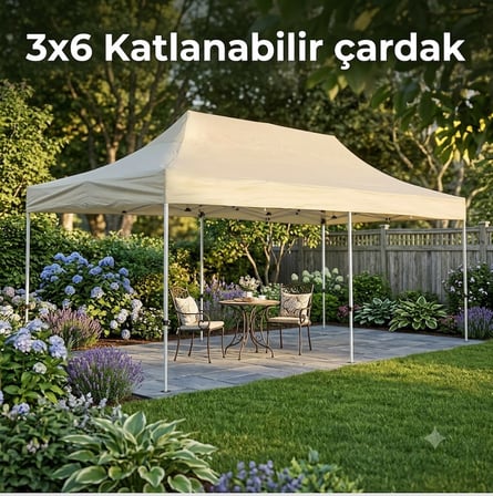 Missidea 3x6 Katlanır Bahçe Tentesi Krem Polyester Su Geçirmez