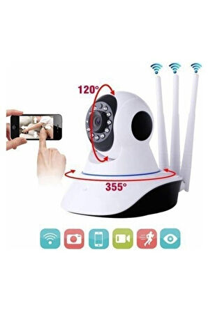 Kablosuz Wifi Ip Kamera 1080p Full Hd Hareketli Gece Görüşlü 3 Antenli Ip Bebek Ve Güvenlik Kamerası