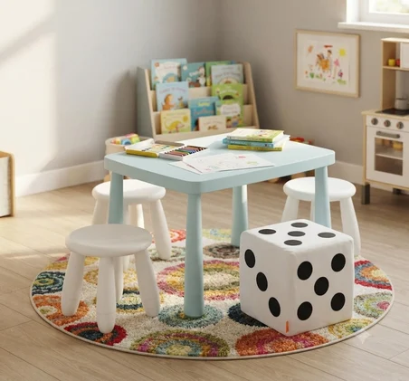 Missidea Zar Tasarım Puf Beyaz 33x33 cm Çocuk Oturma Minderi Blok Sünger