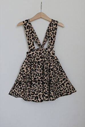 Kız Çocuk Helen Leopar Askılı Kat Kat Bağlama 23 Nisan Jile Elbise