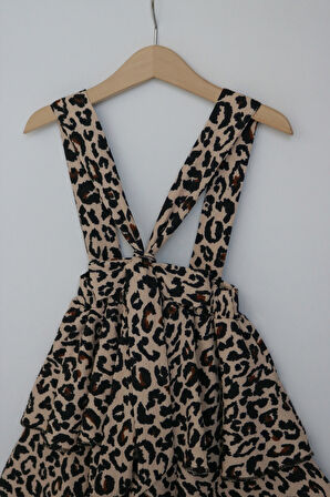 Kız Çocuk Helen Leopar Askılı Kat Kat Bağlama 23 Nisan Jile Elbise