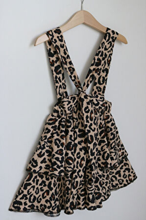 Kız Çocuk Helen Leopar Askılı Kat Kat Bağlama 23 Nisan Jile Elbise