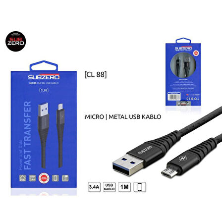 SUBZERO CL88 3.4 METAL MİCRO USB 1 METRE KABLO