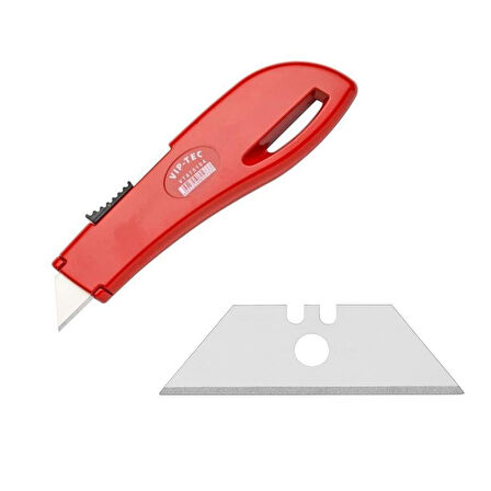 Vip-Tec Maket Bıçağı ( Falçata Trapez Tip  ) Güvenlikli + 10'lu Yedeği 0,60 Mm 