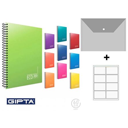 Gıpta ECO PP 80 Yp. A4 Spiralli Pp. Kapak Defter  ( 6 Kareli + 2 Çizgili = 8 Adet ) Hediyeli