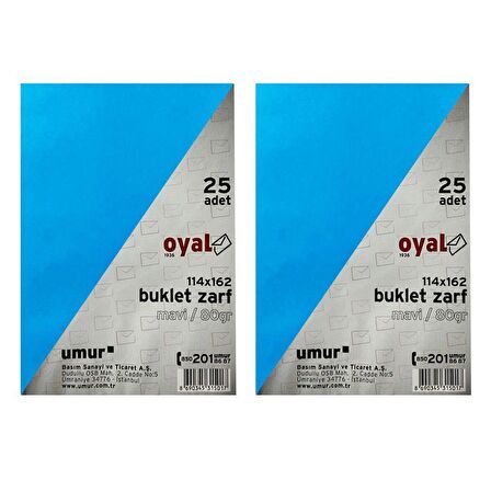 Oyal Buklet Zarf Mavi 80 Gr. Silikonlu 11.4 X 16.2 - 2'Lİ