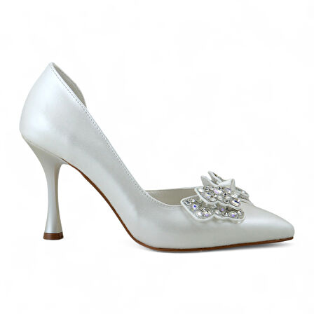 Beety 23 Taşlı Fiyonklu Topuklu Gelin Ayakkabısı