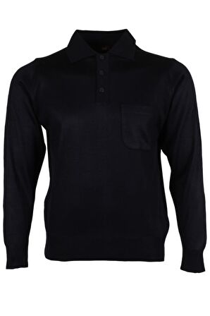 Erkek Lacivert Kazak Polo Yaka Yünlü Klasik Normal Kesim RAR00647 Lacivert-L