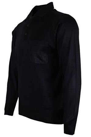 Erkek Lacivert Kazak Polo Yaka Yünlü Klasik Normal Kesim RAR00647 Lacivert-L