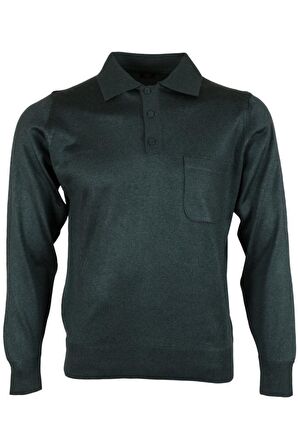 Erkek Yeşil Kazak Polo Yaka Yünlü Klasik Normal Kesim RAR00651 Yeşil-S