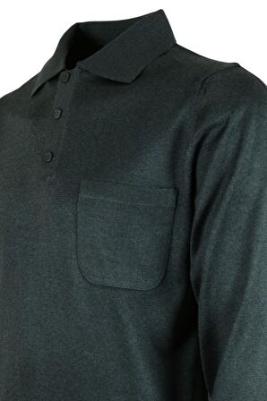 Erkek Yeşil Kazak Polo Yaka Yünlü Klasik Normal Kesim RAR00651 Yeşil-S