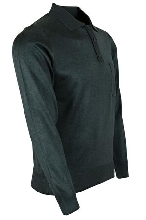 Erkek Yeşil Kazak Polo Yaka Yünlü Klasik Normal Kesim RAR00651 Yeşil-XL