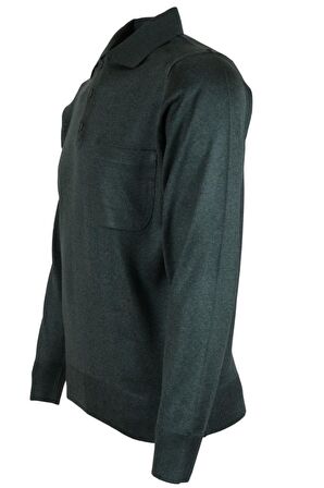 Erkek Yeşil Kazak Polo Yaka Yünlü Klasik Normal Kesim RAR00651 Yeşil-XL