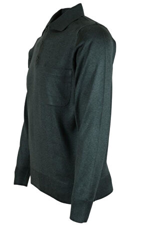 Erkek Yeşil Kazak Polo Yaka Yünlü Klasik Normal Kesim RAR00651