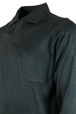 Erkek Yeşil Kazak Polo Yaka Yünlü Klasik Normal Kesim RAR00651