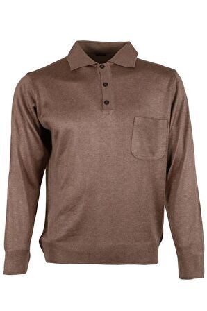 Erkek Kahverengi Kazak Polo Yaka Yünlü Klasik Normal Kesim RAR00652 Kahverengi-XL