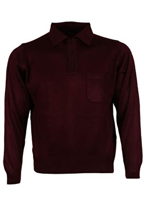 Erkek Bordo Kazak Polo Yaka Yünlü Klasik Normal Kesim RAR00653 Bordo-L