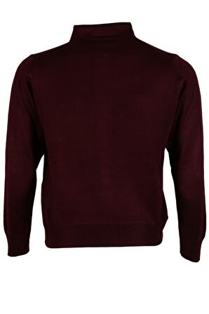 Erkek Bordo Kazak Polo Yaka Yünlü Klasik Normal Kesim RAR00653 Bordo-L