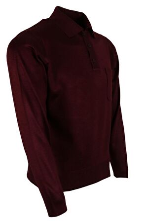 Erkek Bordo Kazak Polo Yaka Yünlü Klasik Normal Kesim RAR00653 Bordo-XL