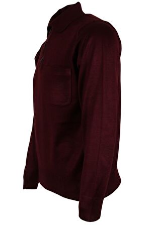 Erkek Bordo Kazak Polo Yaka Yünlü Klasik Normal Kesim RAR00653 Bordo-XL