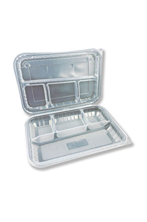 Plastik Kendinden Kapaklı 4 Bölmeli Yemek Kabı - Kebap Kabı