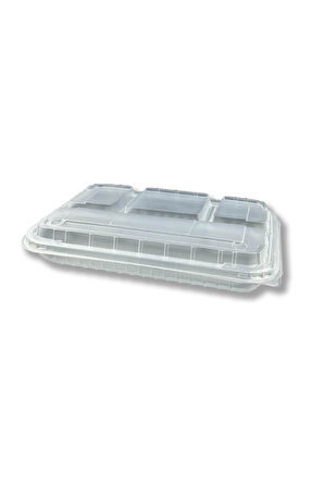 Plastik Kendinden Kapaklı 4 Bölmeli Yemek Kabı - Kebap Kabı