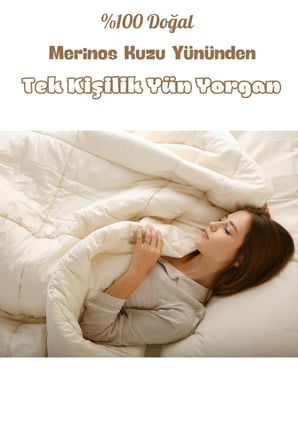 Elyaf Sepeti %100 Doğal Yünden Yıkanabilir Tek Kişilik Yün Yorgan 155x195