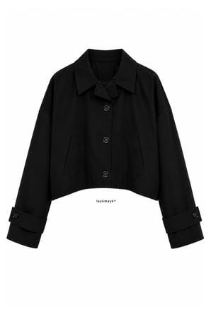 Laykmayk Kadın Oversize Siyah Kısa Trençkot Ceket