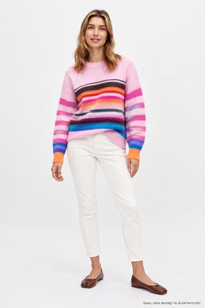 Layk Mayk Kadın Renkli Çizgili Yumoş Oversize Pembe Yün Kazak-00559467