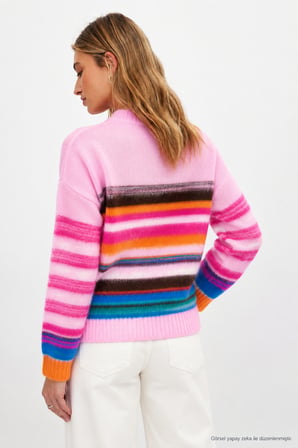 Layk Mayk Kadın Renkli Çizgili Yumoş Oversize Pembe Yün Kazak-00559467