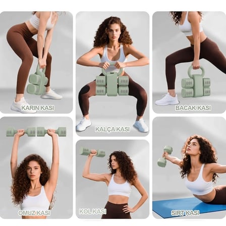 Missidea Relaxus Ayarlanabilir Yesil  Modüler Kettlebell ve Dambıl Seti 5 kg Ev Fitness ve Güç Antrenman