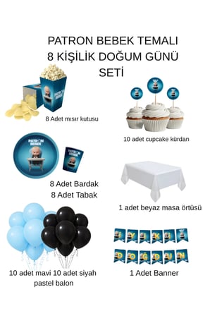 Dehaparty Patron Bebek Temalı Doğum Günü Parti Seti 8 Kişilik Mavi